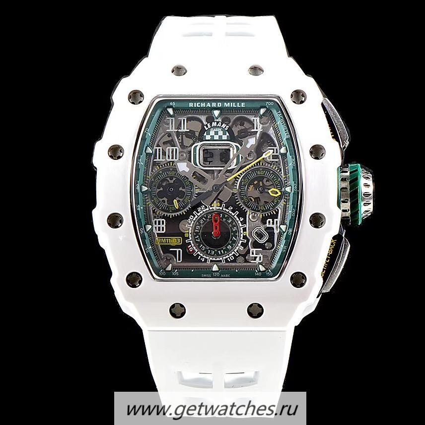 Fake Richard Mille RM011-03 KVF White Ceramic Green Dial 7750